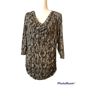 Kenneth Cole Tunic with Brown and Cream Abstract Print, Size XL